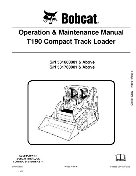 2oo6 bobcat t190 skid steer specs|bobcat t190 manual.